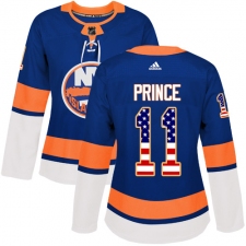 Women's Adidas New York Islanders #11 Shane Prince Authentic Royal Blue USA Flag Fashion NHL Jersey