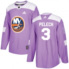 Men's Adidas New York Islanders #3 Adam Pelech Authentic Purple Fights Cancer Practice NHL Jersey