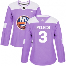 Women's Adidas New York Islanders #3 Adam Pelech Authentic Purple Fights Cancer Practice NHL Jersey
