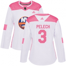 Women's Adidas New York Islanders #3 Adam Pelech Authentic White Pink Fashion NHL Jersey