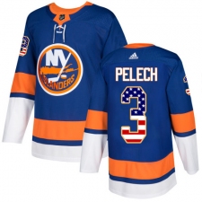 Youth Adidas New York Islanders #3 Adam Pelech Authentic Royal Blue USA Flag Fashion NHL Jersey