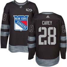 Men's Adidas New York Rangers #28 Paul Carey Authentic Black 1917-2017 100th Anniversary NHL Jersey