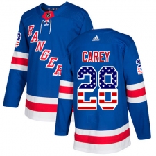 Men's Adidas New York Rangers #28 Paul Carey Authentic Royal Blue USA Flag Fashion NHL Jersey