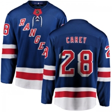 Men's New York Rangers #28 Paul Carey Fanatics Branded Royal Blue Home Breakaway NHL Jersey