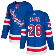 Youth Adidas New York Rangers #28 Paul Carey Authentic Royal Blue Home NHL Jersey