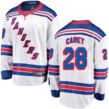 Youth New York Rangers #28 Paul Carey Fanatics Branded White Away Breakaway NHL Jersey