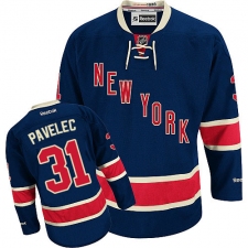 Men's Reebok New York Rangers #31 Ondrej Pavelec Authentic Navy Blue Third NHL Jersey
