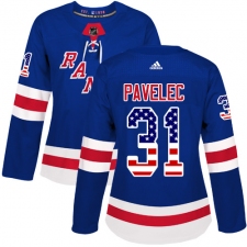 Women's Adidas New York Rangers #31 Ondrej Pavelec Authentic Royal Blue USA Flag Fashion NHL Jersey