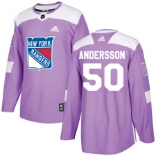 Youth Adidas New York Rangers #50 Lias Andersson Authentic Purple Fights Cancer Practice NHL Jersey