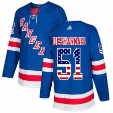 Men's Adidas New York Rangers #51 David Desharnais Authentic Royal Blue USA Flag Fashion NHL Jersey