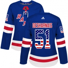 Women's Adidas New York Rangers #51 David Desharnais Authentic Royal Blue USA Flag Fashion NHL Jersey