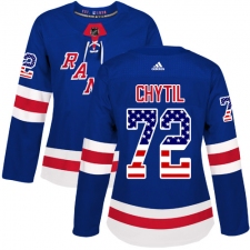 Women's Adidas New York Rangers #72 Filip Chytil Authentic Royal Blue USA Flag Fashion NHL Jersey