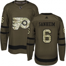 Men's Adidas Philadelphia Flyers #6 Travis Sanheim Premier Green Salute to Service NHL Jersey