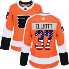 Women's Adidas Philadelphia Flyers #37 Brian Elliott Authentic Orange USA Flag Fashion NHL Jersey