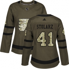 Women's Adidas Philadelphia Flyers #41 Anthony Stolarz Authentic Green Salute to Service NHL Jersey