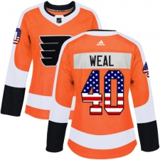 Women's Adidas Philadelphia Flyers #40 Jordan Weal Authentic Orange USA Flag Fashion NHL Jersey