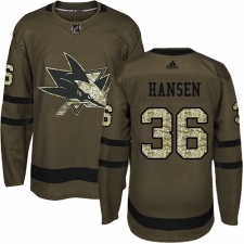 Men's Adidas San Jose Sharks #36 Jannik Hansen Authentic Green Salute to Service NHL Jersey