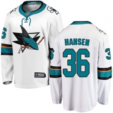 Youth San Jose Sharks #36 Jannik Hansen Fanatics Branded White Away Breakaway NHL Jersey