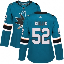 Women's Adidas San Jose Sharks #52 Brandon Bollig Authentic Teal Green Home NHL Jersey