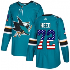 Men's Adidas San Jose Sharks #72 Tim Heed Authentic Teal Green USA Flag Fashion NHL Jersey