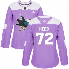 Women's Adidas San Jose Sharks #72 Tim Heed Authentic Purple Fights Cancer Practice NHL Jersey