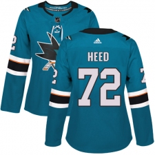 Women's Adidas San Jose Sharks #72 Tim Heed Premier Teal Green Home NHL Jersey