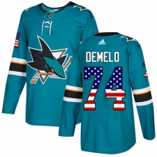 Men's Adidas San Jose Sharks #74 Dylan DeMelo Authentic Teal Green USA Flag Fashion NHL Jersey