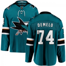 Men's San Jose Sharks #74 Dylan DeMelo Fanatics Branded Teal Green Home Breakaway NHL Jersey