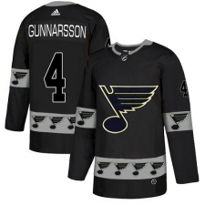 Men's Adidas St. Louis Blues #4 Carl Gunnarsson Authentic Black Team Logo Fashion NHL Jersey