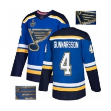 Men's St. Louis Blues #4 Carl Gunnarsson Authentic Royal Blue Fashion Gold 2019 Stanley Cup Final Bound Hockey Jersey