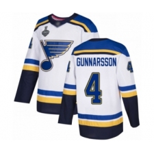 Men's St. Louis Blues #4 Carl Gunnarsson Authentic White Away 2019 Stanley Cup Final Bound Hockey Jersey
