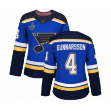 Women's St. Louis Blues #4 Carl Gunnarsson Authentic Royal Blue Home 2019 Stanley Cup Final Bound Hockey Jersey