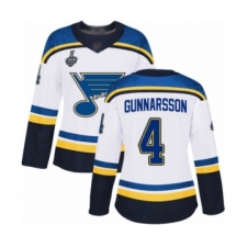 Women's St. Louis Blues #4 Carl Gunnarsson Authentic White Away 2019 Stanley Cup Final Bound Hockey Jersey