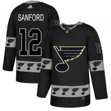 Men's Adidas St. Louis Blues #12 Zach Sanford Authentic Black Team Logo Fashion NHL Jersey