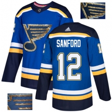 Men's Adidas St. Louis Blues #12 Zach Sanford Authentic Royal Blue Fashion Gold NHL Jersey