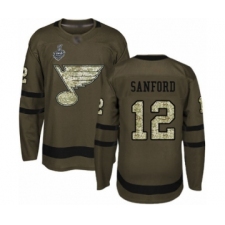Men's St. Louis Blues #12 Zach Sanford Authentic Green Salute to Service 2019 Stanley Cup Final Bound Hockey Jersey