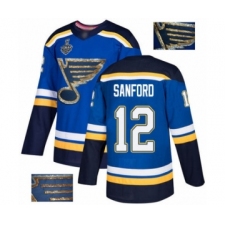 Men's St. Louis Blues #12 Zach Sanford Authentic Royal Blue Fashion Gold 2019 Stanley Cup Final Bound Hockey Jersey