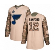 Youth St. Louis Blues #12 Zach Sanford Authentic Camo Veterans Day Practice 2019 Stanley Cup Final Bound Hockey Jersey