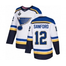 Youth St. Louis Blues #12 Zach Sanford Authentic White Away 2019 Stanley Cup Final Bound Hockey Jersey