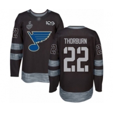 Men's St. Louis Blues #22 Chris Thorburn Authentic Black 1917-2017 100th Anniversary 2019 Stanley Cup Final Bound Hockey Jersey