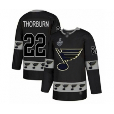 Men's St. Louis Blues #22 Chris Thorburn Authentic Black Team Logo Fashion 2019 Stanley Cup Final Bound Hockey Jersey