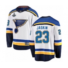 Men's St. Louis Blues #23 Dmitrij Jaskin Fanatics Branded White Away Breakaway 2019 Stanley Cup Champions Hockey Jersey