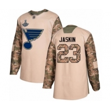 Youth St. Louis Blues #23 Dmitrij Jaskin Authentic Camo Veterans Day Practice 2019 Stanley Cup Champions Hockey Jersey
