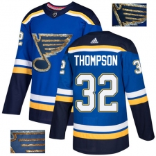Men's Adidas St. Louis Blues #32 Tage Thompson Authentic Royal Blue Fashion Gold NHL Jersey