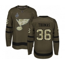 Men's St. Louis Blues #36 Robert Thomas Authentic Green Salute to Service 2019 Stanley Cup Final Bound Hockey Jersey