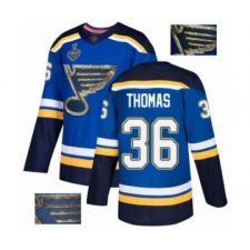 Men's St. Louis Blues #36 Robert Thomas Authentic Royal Blue Fashion Gold 2019 Stanley Cup Final Bound Hockey Jersey