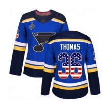 Women's St. Louis Blues #36 Robert Thomas Authentic Blue USA Flag Fashion 2019 Stanley Cup Final Bound Hockey Jersey