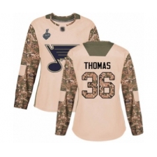 Women's St. Louis Blues #36 Robert Thomas Authentic Camo Veterans Day Practice 2019 Stanley Cup Final Bound Hockey Jersey