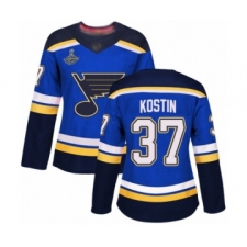 Women's St. Louis Blues #37 Klim Kostin Authentic Royal Blue Home 2019 Stanley Cup Champions Hockey Jersey