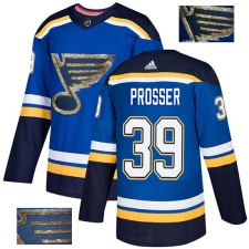Men's Adidas St. Louis Blues #39 Nate Prosser Authentic Royal Blue Fashion Gold NHL Jersey